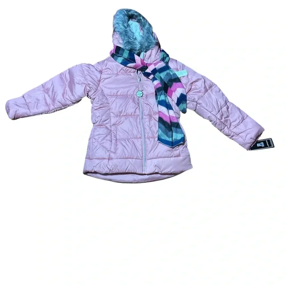 Girls' Pink Puffer Jacket with Scarf